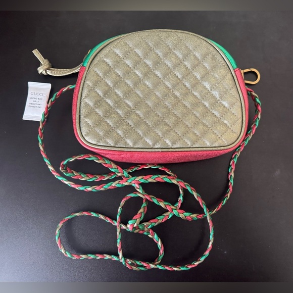 GUCCI TRAPUNTATA Red Green METALLIC QUILTED Leather Mini Crossbody 💯 Authentic - Picture 3 of 12